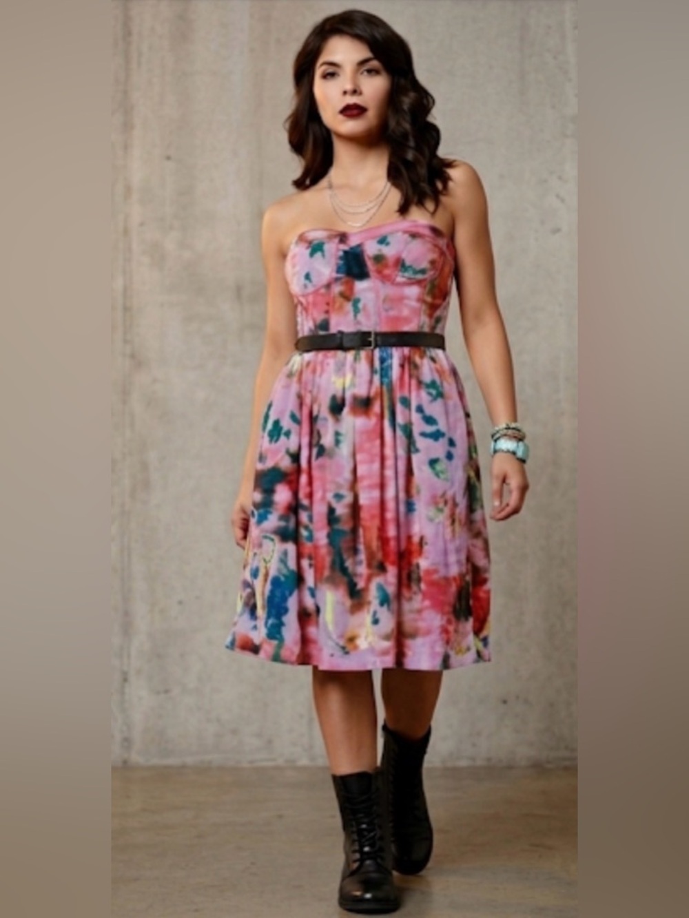 Aryn K "Hyperspace" Strapless Mini Dress | Red & Lavender Multi